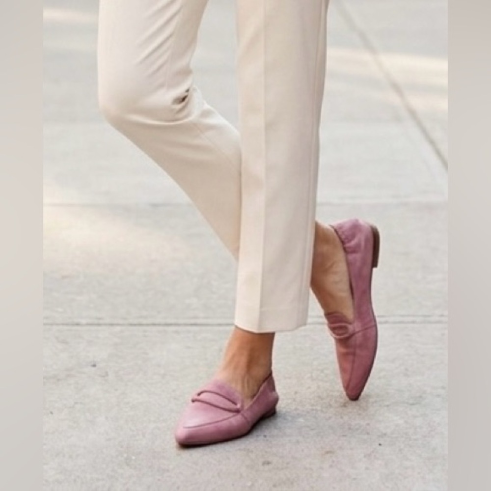 Rebecca White Dusty Pink Leather Pointed Toes Loafers Size 38(US7.5-8) MSRP $250